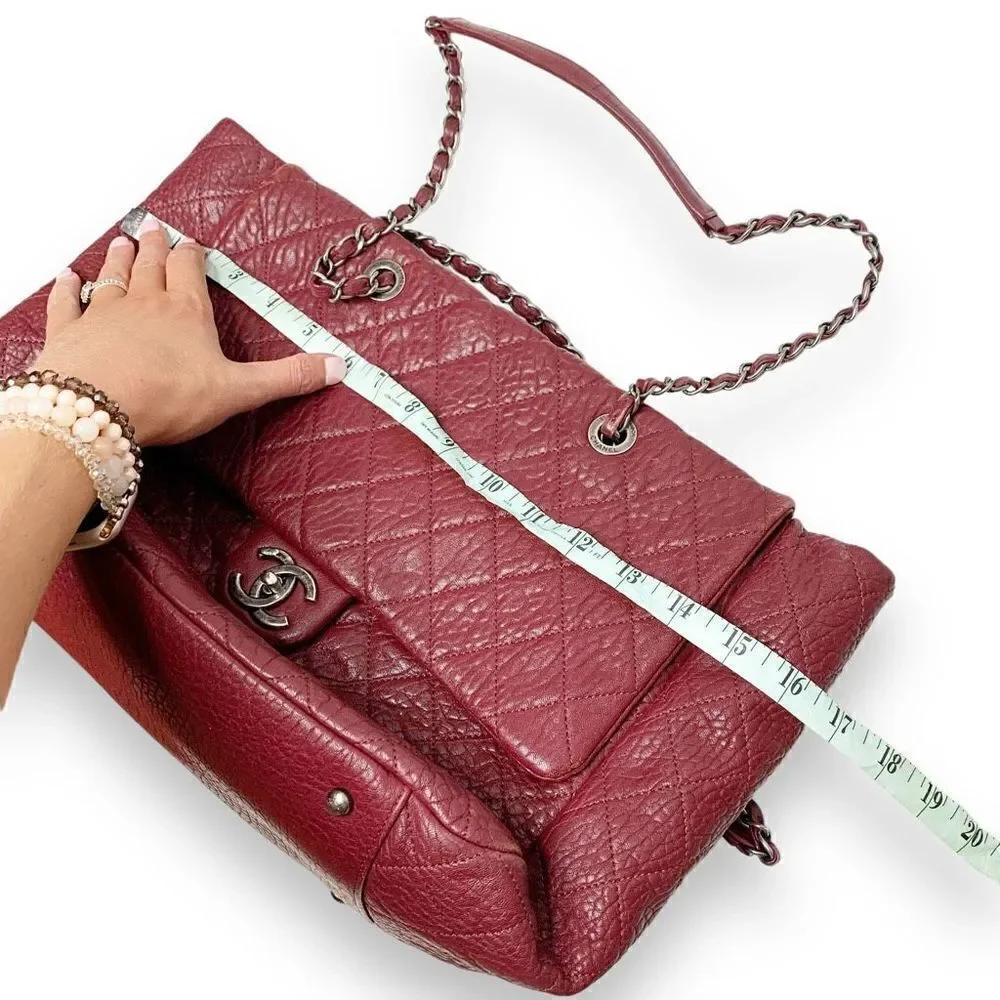 Chanel Large Duo Tote Bag Burgundy Calfskin Ruthenium Gunmetal Hardware Preowned